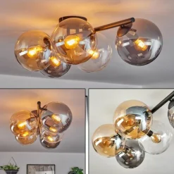 Gastor Plafonnier, Boule lumineuse Ambre, Clair, Fumé, 5 lumières