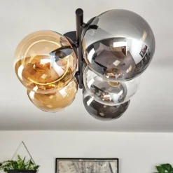 Gastor Plafonnier, Boule lumineuse Ambre, Clair, Fumé, 5 lumières
