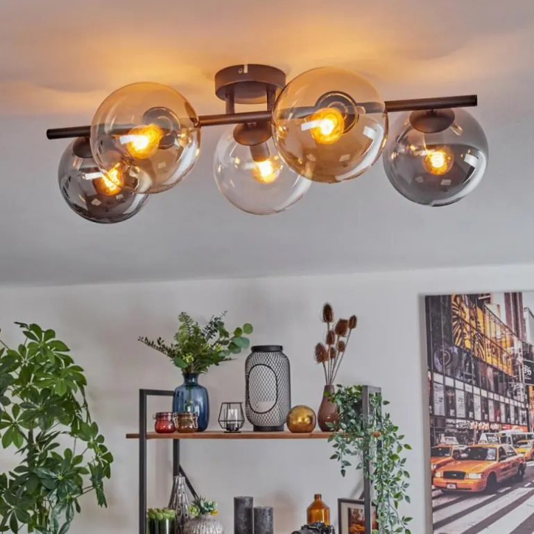 Gastor Plafonnier, Boule lumineuse Ambre, Clair, Fumé, 5 lumières