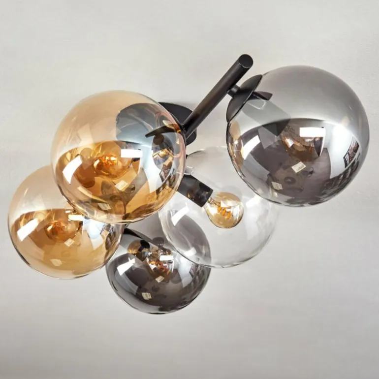 Gastor Plafonnier, Boule lumineuse Ambre, Clair, Fumé, 5 lumières