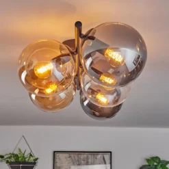Gastor Plafonnier, Boule lumineuse Ambre, Clair, Fumé, 5 lumières