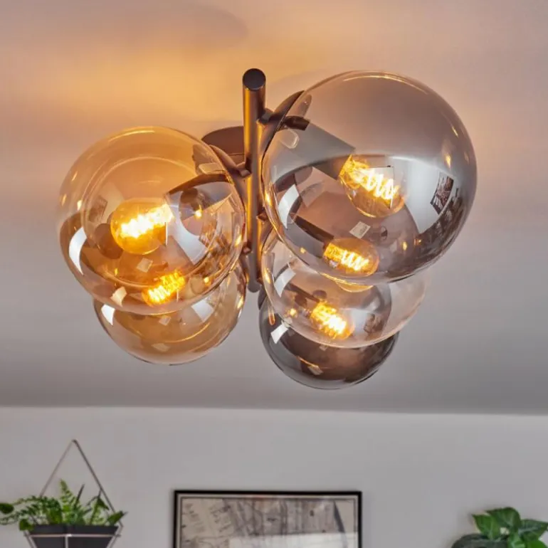 Gastor Plafonnier, Boule lumineuse Ambre, Clair, Fumé, 5 lumières
