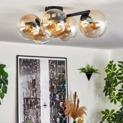 Gastor Plafonnier, Boule lumineuse Ambre, Clair, 5 lumières