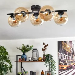 Gastor Plafonnier, Boule lumineuse Ambre, Clair, 5 lumières