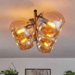 Gastor Plafonnier, Boule lumineuse Ambre, 5 lumières