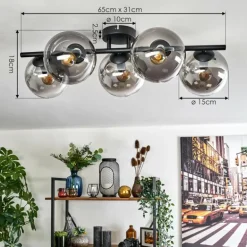 Gastor Plafonnier, Boule lumineuse Clair, Fumé, 5 lumières