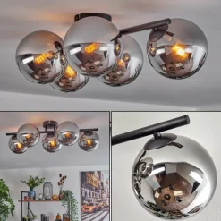 Gastor Plafonnier, Boule lumineuse Chrome, Fumé, 5 lumières