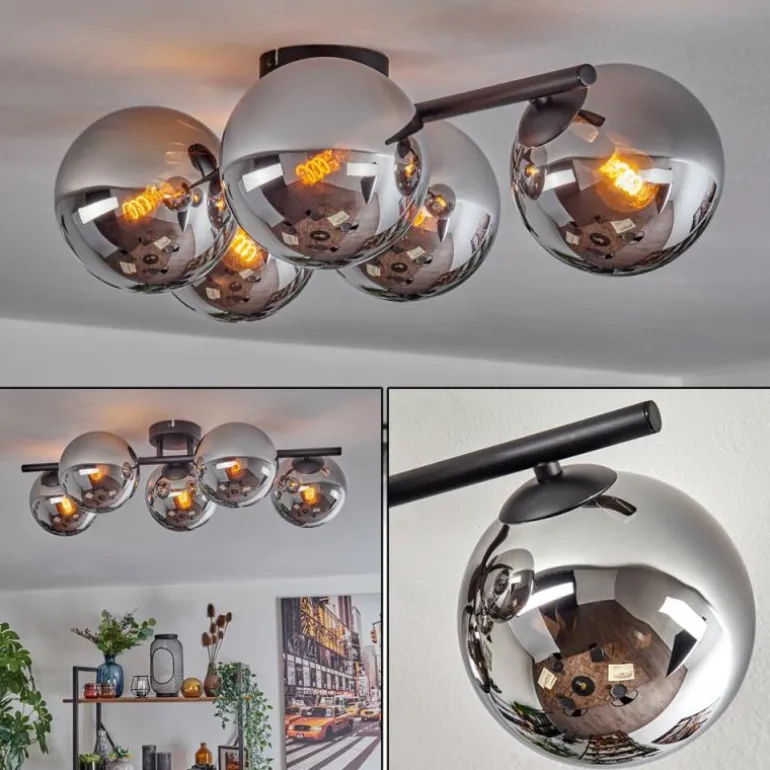 Gastor Plafonnier, Boule lumineuse Chrome, Fumé, 5 lumières