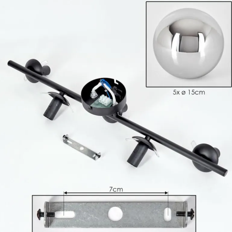 Gastor Plafonnier, Boule lumineuse Chrome, Fumé, 5 lumières
