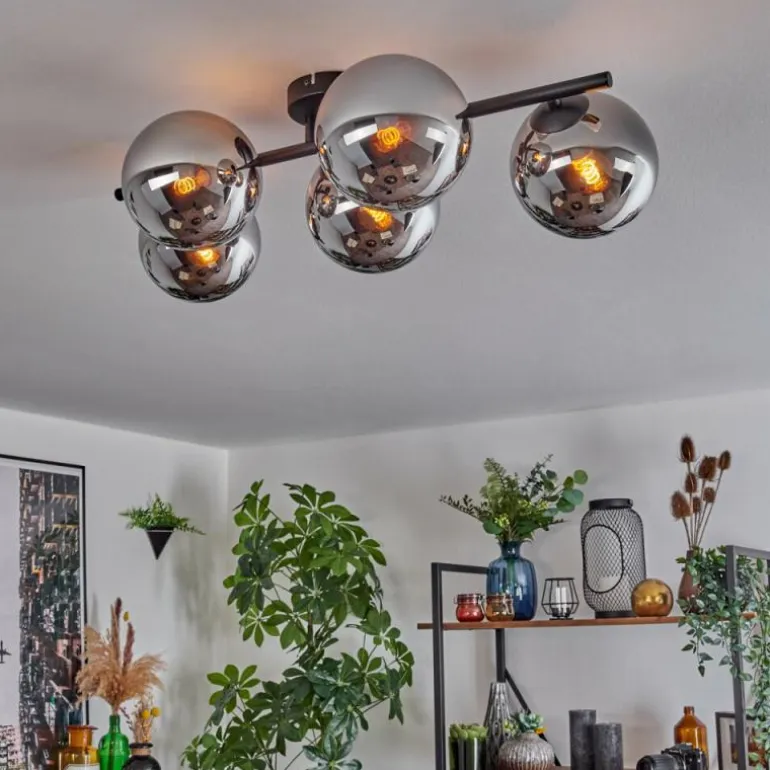 Gastor Plafonnier, Boule lumineuse Chrome, Fumé, 5 lumières