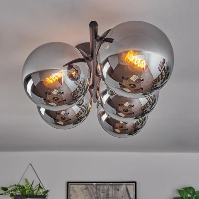 Gastor Plafonnier, Boule lumineuse Chrome, Fumé, 5 lumières