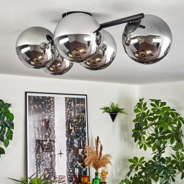 Gastor Plafonnier, Boule lumineuse Chrome, Fumé, 5 lumières