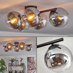Gastor Plafonnier, Boule lumineuse Chrome, Clair, Fumé, 5 lumières