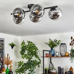 Gastor Plafonnier, Boule lumineuse Chrome, Clair, Fumé, 5 lumières