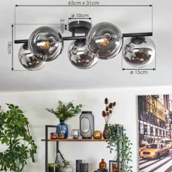 Gastor Plafonnier, Boule lumineuse Chrome, Clair, Fumé, 5 lumières