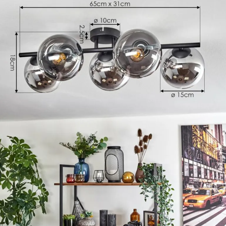 Gastor Plafonnier, Boule lumineuse Chrome, Clair, Fumé, 5 lumières