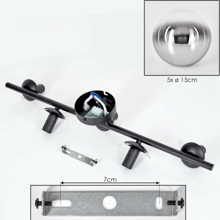 Gastor Plafonnier, Boule lumineuse Chrome, Clair, Fumé, 5 lumières