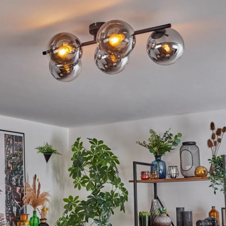 Gastor Plafonnier, Boule lumineuse Chrome, Clair, Fumé, 5 lumières