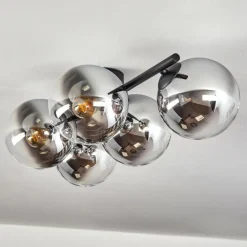 Gastor Plafonnier, Boule lumineuse Chrome, Clair, Fumé, 5 lumières