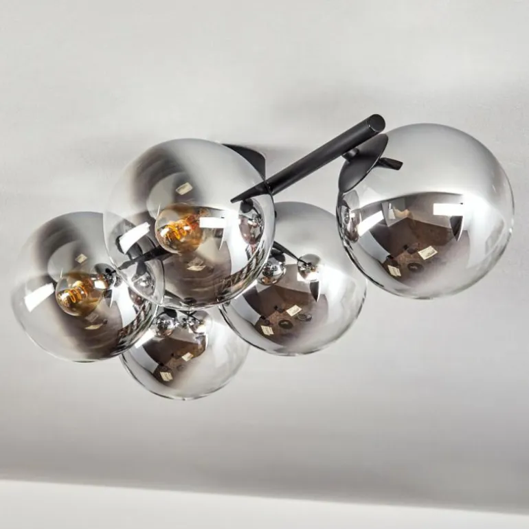 Gastor Plafonnier, Boule lumineuse Chrome, Clair, Fumé, 5 lumières