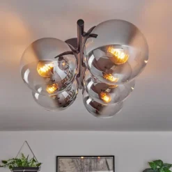 Gastor Plafonnier, Boule lumineuse Chrome, Clair, Fumé, 5 lumières