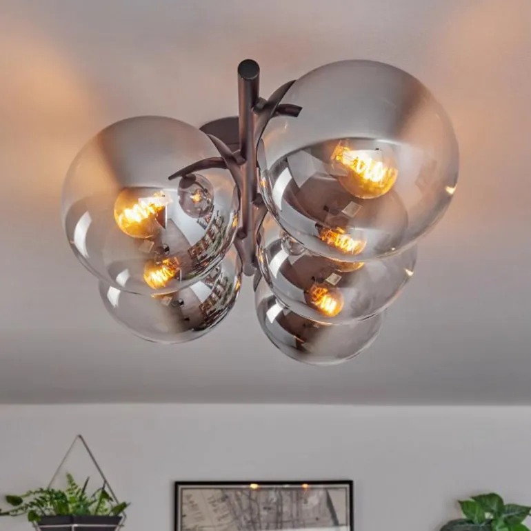 Gastor Plafonnier, Boule lumineuse Chrome, Clair, Fumé, 5 lumières