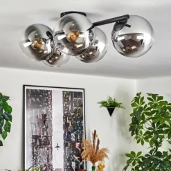 Gastor Plafonnier, Boule lumineuse Chrome, Clair, Fumé, 5 lumières