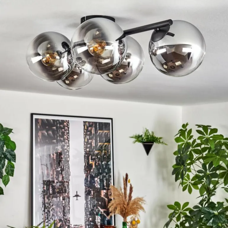 Gastor Plafonnier, Boule lumineuse Chrome, Clair, Fumé, 5 lumières