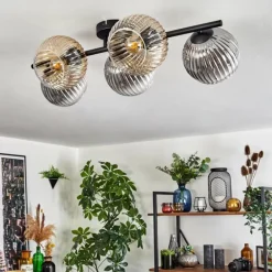Gastor Plafonnier, Boule lumineuse Ambre, Clair, Fumé, 5 lumières