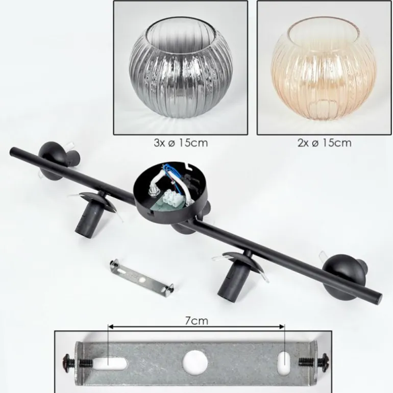Gastor Plafonnier, Boule lumineuse Ambre, Clair, Fumé, 5 lumières