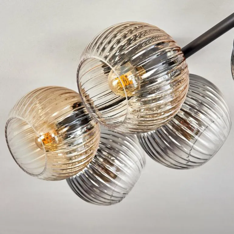 Gastor Plafonnier, Boule lumineuse Ambre, Clair, Fumé, 5 lumières