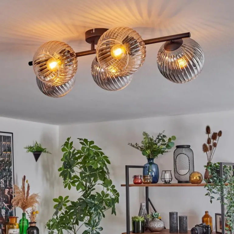 Gastor Plafonnier, Boule lumineuse Ambre, Clair, Fumé, 5 lumières