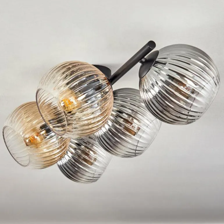 Gastor Plafonnier, Boule lumineuse Ambre, Clair, Fumé, 5 lumières