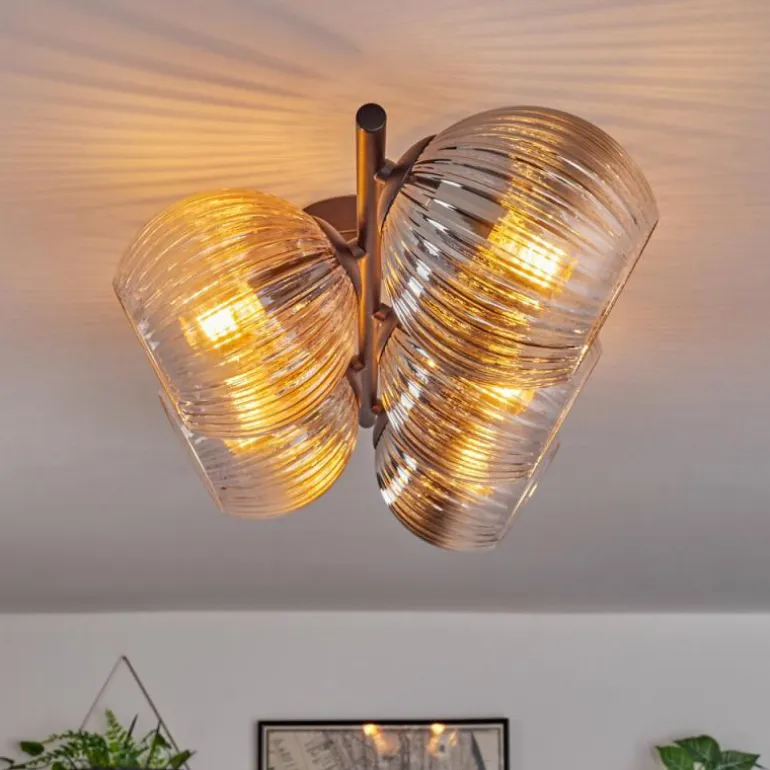 Gastor Plafonnier, Boule lumineuse Ambre, Clair, Fumé, 5 lumières