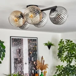 Gastor Plafonnier, Boule lumineuse Ambre, Clair, Fumé, 5 lumières