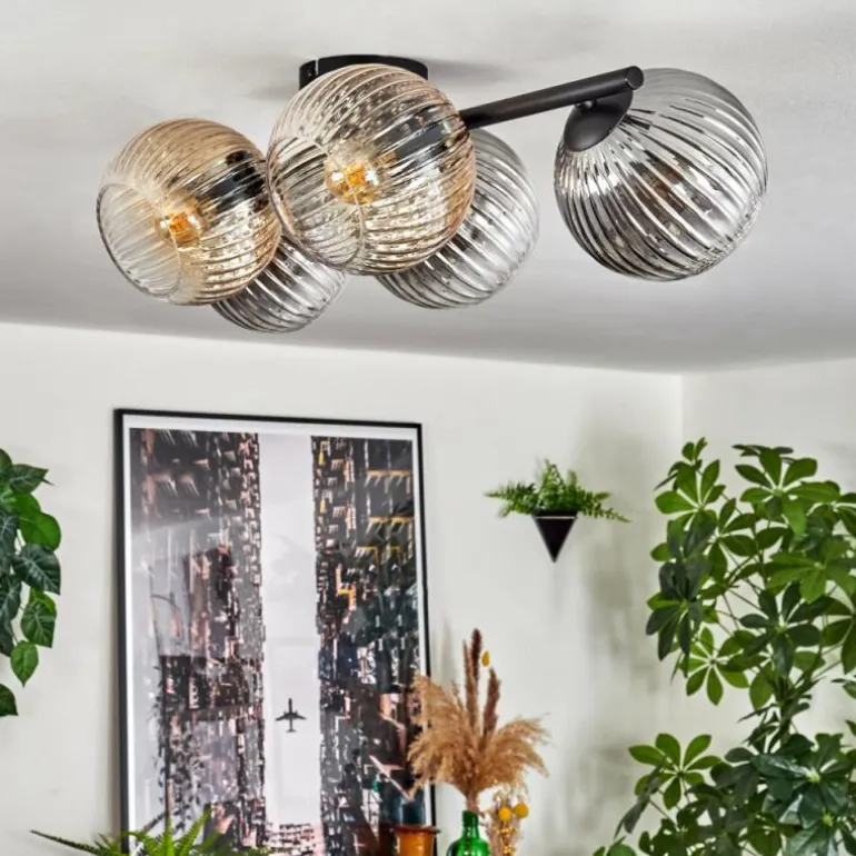 Gastor Plafonnier, Boule lumineuse Ambre, Clair, Fumé, 5 lumières