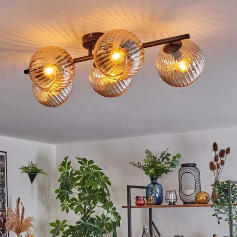 Gastor Plafonnier, Boule lumineuse Ambre, 5 lumières