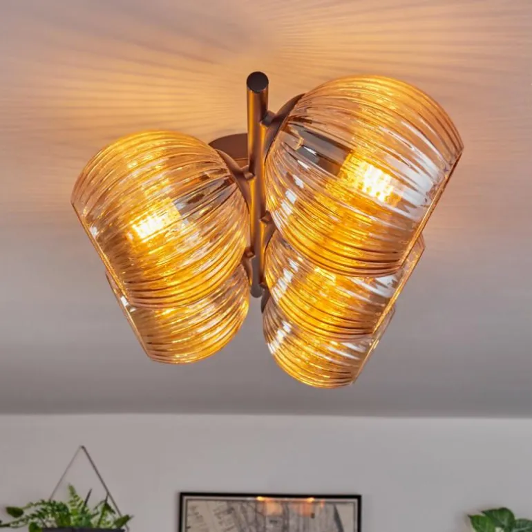 Gastor Plafonnier, Boule lumineuse Ambre, 5 lumières