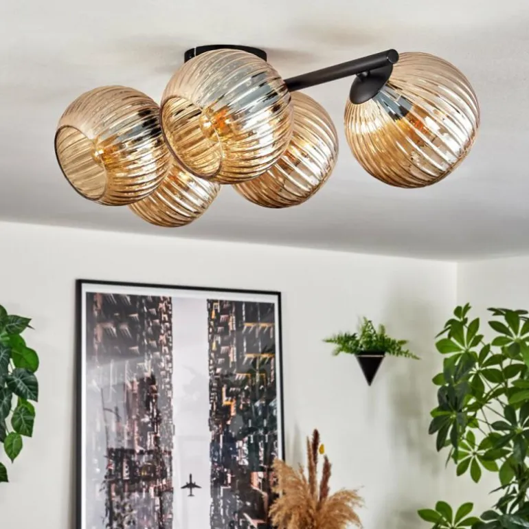 Gastor Plafonnier, Boule lumineuse Ambre, 5 lumières