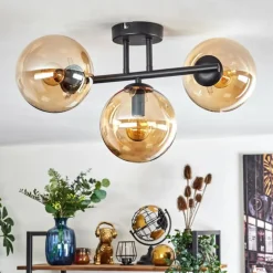 Gastor Plafonnier, Boule lumineuse Ambre, 3 lumières