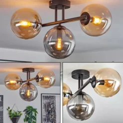 Gastor Plafonnier, Boule lumineuse Ambre, Fumé, 3 lumières