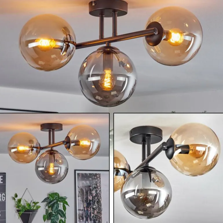Gastor Plafonnier, Boule lumineuse Ambre, Fumé, 3 lumières