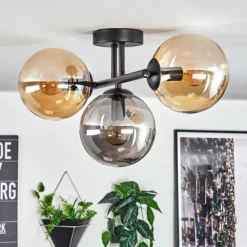 Gastor Plafonnier, Boule lumineuse Ambre, Fumé, 3 lumières