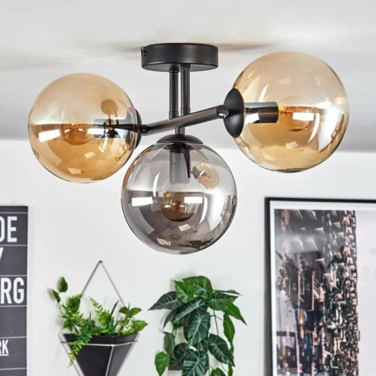 Gastor Plafonnier, Boule lumineuse Ambre, Fumé, 3 lumières