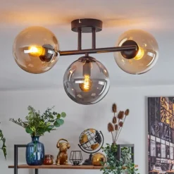 Gastor Plafonnier, Boule lumineuse Ambre, Fumé, 3 lumières