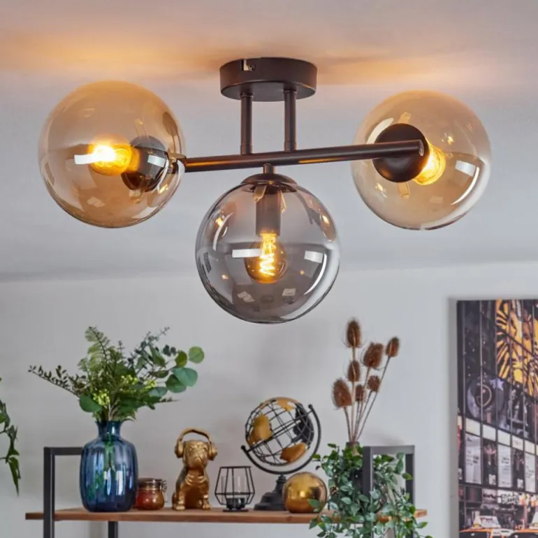 Gastor Plafonnier, Boule lumineuse Ambre, Fumé, 3 lumières
