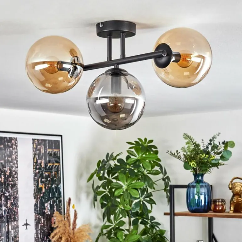 Gastor Plafonnier, Boule lumineuse Ambre, Fumé, 3 lumières