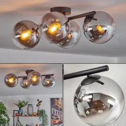 Gastor Plafonnier, Boule lumineuse Chrome, Clair, Fumé, 4 lumières