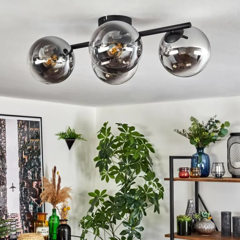 Gastor Plafonnier, Boule lumineuse Chrome, Clair, Fumé, 4 lumières