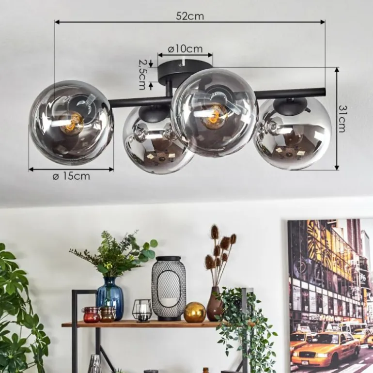 Gastor Plafonnier, Boule lumineuse Chrome, Clair, Fumé, 4 lumières